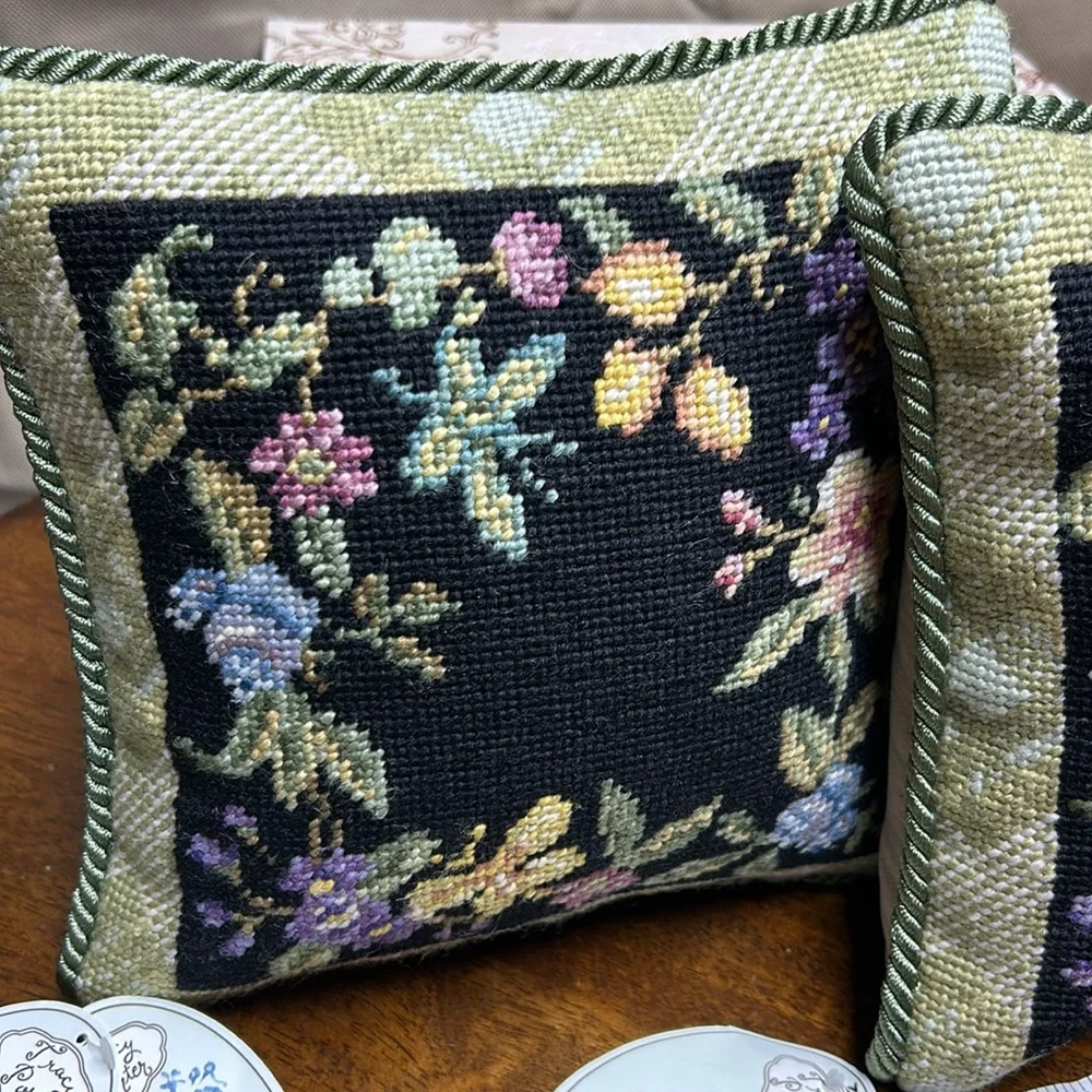 Grannycore accent pillows 11”x11” NWT embroidered butterflies floral print nwt